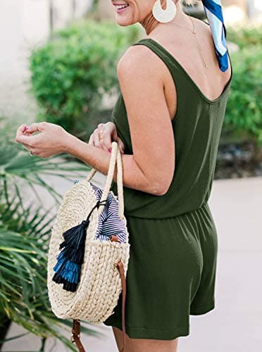 REORIA Womens Casual Summer One Piece Sleeveless Tank Top Playsuits Short Jumpsuit Beach Rompers Plus Size Army Green X-Large - Thumbnail 4