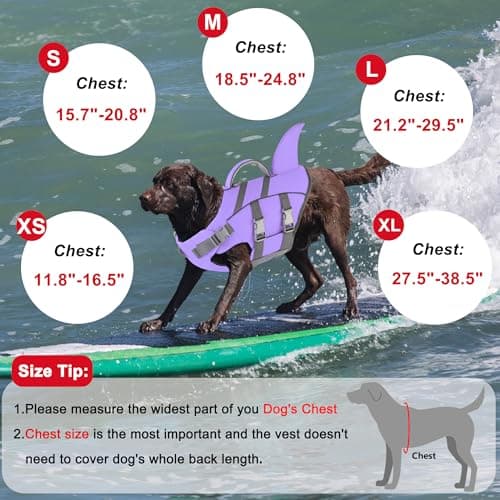 Dogcheer Dog Life Jacket with Shark Fin, High Buoyancy Swim Vest with Top Rescue Handle, Adjustable Reflective Flotation Vest for Swimming, Kayaking, Boating - Taro Purple,XS - Thumbnail 6