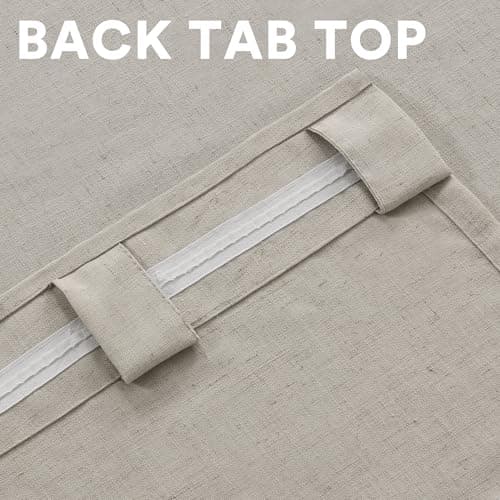 PrinceDeco Light Filtering Curtains 96 Inches Long 2 Panels Long Semi Sheer Linen Blended Window Curtains Back Tab Pocket Boho Rustic Farmhouse Drapes for Living Room Bedroom 52X96, Pale Oak Colored - Thumbnail 4