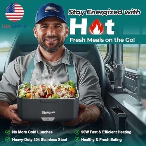 Annie & Mia Design Electric Lunch Box for Adults, 100w 3.5L 2-Layer Portable Food Warmer, Dual Mode 2.5L + 1L Heated Lunch Box for Adults, Home/Car/Office/Truck Use, Lonchera Eléctrica Portátil - Thumbnail 3