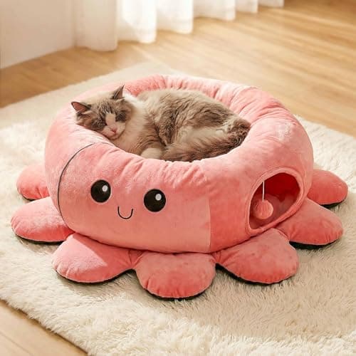 VIEFIN Cat Tunnel Bed with 20 Cat Toys, Collapsible Play Tunnel for Indoor Cats, Kitten Toys for Indoor Kittens, Octopus Shaped - Thumbnail 5