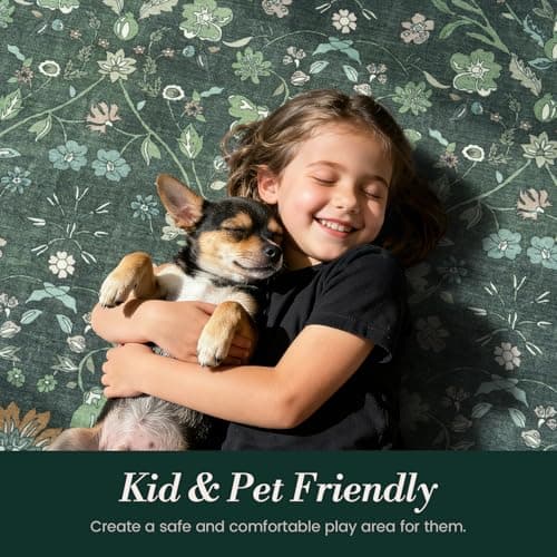 Vibrug 8x10 Area Rugs for Living Room, Floral Vintage Washable Rugs, Soft Boho Non-Slip Low Pile Carpets, Large Area Rug for Dining Room Bedroom Farmhouse Home Indoor Nursery, Dark Green - Thumbnail 5