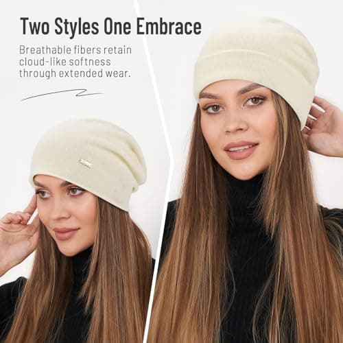 HAMUNI Wool Slouchy Beanie for Women, Soft Warm Beanies Hats- Lightweight & Breathable Knitting Skull Beanies Cap for Spring, Fall, Winter - Thumbnail 5