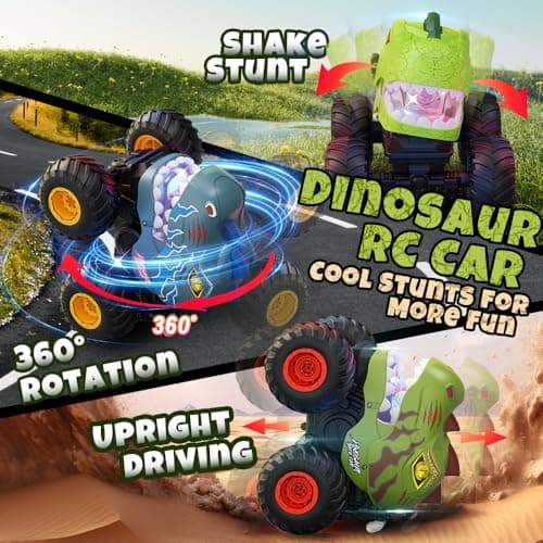 Drefirsa Dinosaur Remote Control Car for Kids Ages 3-5 6-12, Remote Control Monster Truck with Spray, Light, 360° Rolling&90° Driving, All Terrain Dinosaur Toy for Boys Birthday Gift - Thumbnail 5