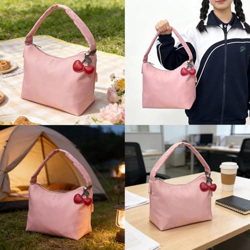 TTCAYU Lunch Bag Women Small Insulated Lunch Bags Cute Lunchbox Lightweight Cooler Bag For Work Picnic Travel (PINK-lunch bag) - Thumbnail 4