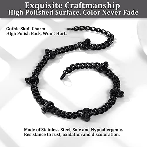 Bestyle Black Skull Choker Necklace 9mm Thick Heavy Thorns Iron Chain Necklace Unisex Hip-hop Harajuku Punk Gothic Cuban Chain Necklace for Men Women 16 inch - Thumbnail 5