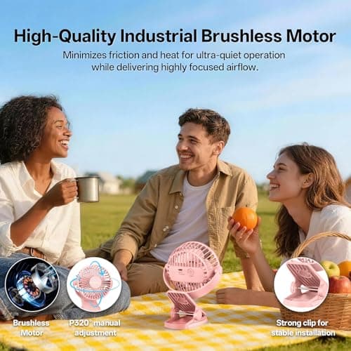 AMORMIYA Portable Clip on Fan, 20H Runtime, 4000mAh Battery Operated Fan, Max 4.5m/s Strong Airflow, Quiet 3 Speed USB Rechargeable Mini Personal Fan for Desk Golf Cart Camping, 360° Rotate, Pink - Thumbnail 3