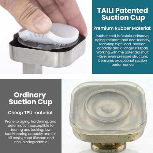 TAILI Powerful Suction Cup Razor Holder 2 Pack, Stylish 304 Stainless Steel Bathroom Suction Hooks for Towel, Loofah, Bathrobe, Shaver Holder for Shower Wall, Easy to Install and Reuse, Silver - Thumbnail 4