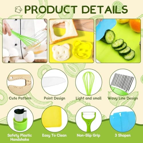 17 Pcs Kids Knife Set for Real Cooking Safe Kitchen Tools for Ages 4+ - Thumbnail 3