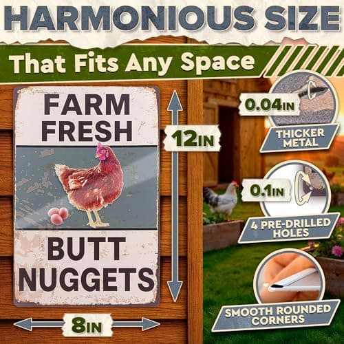 Metal Funny Chicken Coop Signs for Outside 8x12 in – Farm House Kitchen Decorations – Rustic Tin Farmhouse Wall Art and Vintage Chicken Decor for Kitchen, Porch, Barn, Backyard, Garden or Country Home - Thumbnail 2