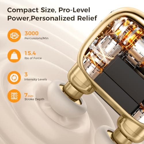 Beyn Mini Massage Gun,Palm-Sized Massage Gun,Powerful Deep Tissue Muscle Massager for Travel,Sports& Daily Use,With 3 Speeds & 3 Massage Heads(Light beige) - Thumbnail 3