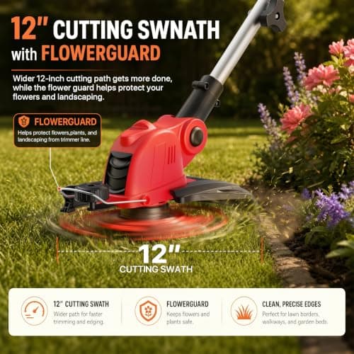 21V Cordless Weed Wacker with 2x2.5Ah Battery Powered, Electric Weed Eater with 12 Inch Grass Cutter & Auto Line Feed System, 2-in-1 String Trimmer & Lawn Edger for Garden Edge Lawn Tool - Thumbnail 3
