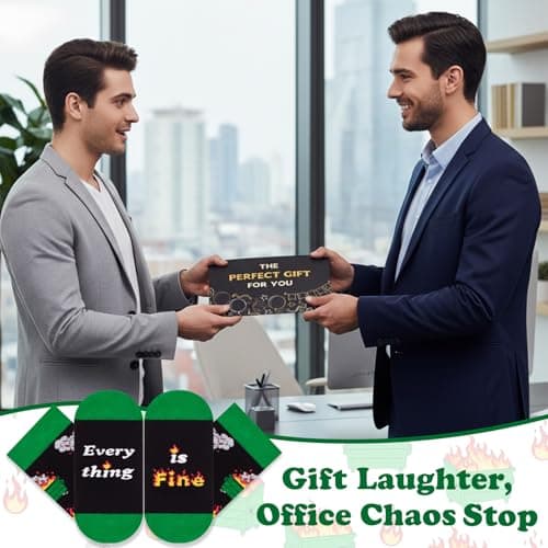 COZYMATE Funny Dumpster Fire Crew Socks for Men Novelty Socks for Cowokers Boss Office Gag Gifts (US, Alpha, One Size, Regular, Regular, Green&Black) - Thumbnail 6