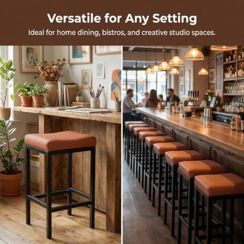 ZYFFHYLAI Set of 2 Backless Bar Stools 24 Inch, Modern Counter Height Stools with Soft Faux Leather Padded Saddle Seat, Heavy Duty 300LB Capacity for Kitchen Island(01brown-24 Inch) - Thumbnail 6