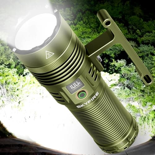 SKYFIRE Rechargeable Spotlight, 13000 Lumens High Lumens Flashlight, 32000mAh 24H Runtime LED Searchlight, IP67 Waterproof Handheld Spotlight for Hunting Boating Camping, 10 Modes with LCD Display - Image 1