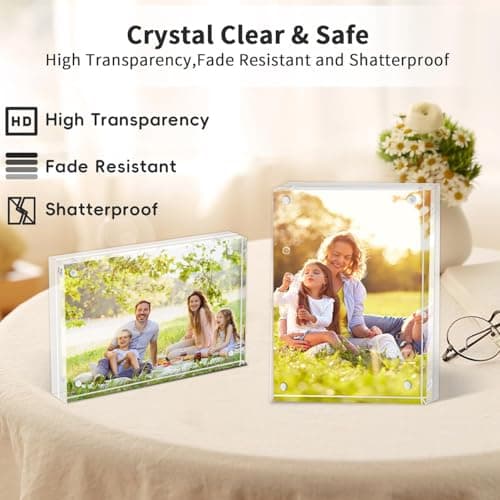 Oubou Acrylic Picture Frames 5 Pack,4X6 Double Sided Magnetic Picture Frames, 10+10mm Thick Block，Clear Freestanding Transparent Acrylic Frames, Gifts for Women Mom Grandma Father Girlfriend Sister (5Pack, 4x6-(5Pack)) - Thumbnail 3