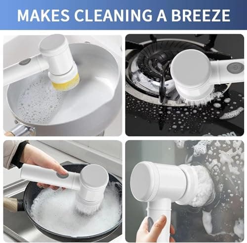 HFLYJPYW Electric Spin Scrubber - Shower Scrubber,Bathroom Scrubber Electric,for Cleaning Tub, Floor, Tile, Window, Sink, Kitchen Cleaning with 6 Electric Cleaning Brush Head (6) - Thumbnail 6