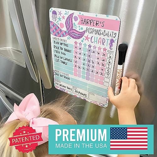 Hadley Designs Magnetic Chore Chart for Kids – Reward Chart for Kids, Dry Erase Responsibility Board for Children at Home, Fridge Behavior Tracker for Daily & Weekly Tasks, Mermaid Toddler Chore Board - Thumbnail 4