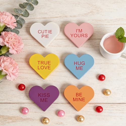 6 Pack Wooden Conversation Hearts Decor - Valentine Mantel Decor,Heart Signs for Home Shelf, Tiered Tray, Fireplace & Office Decorations - Thumbnail 5