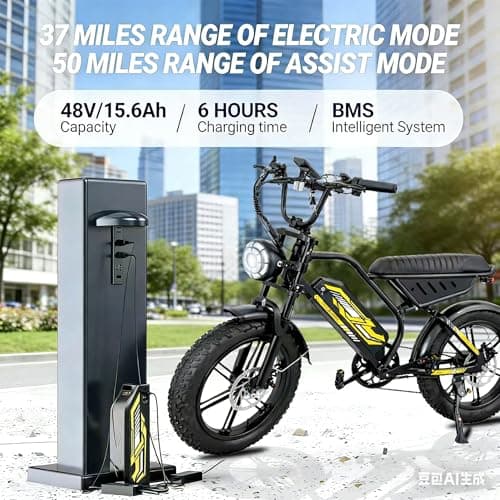TltZeen Moped Style Electric Bike for Adults-20 x 4.0 Fat Tire Ebike, Peak 1000W Motor, NFC & Password Unlock, Long Seat, 48V 18.2Ah Battery, Up to 28 MPH, UL 2849 Certified - Thumbnail 4