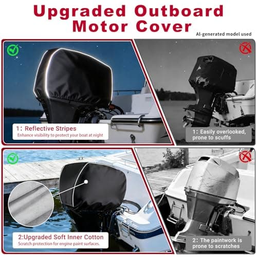 Nxoizam Outboard Motor Cover for 50-115HP, Heavy Duty Oxford Cloth Waterproof & Scratchproof, 2-Stroke 4-Stroke Boat Motor Cover, Black Trailerable Engine Cover with Reflective Strips - Thumbnail 3