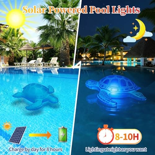 26.5inch Solar Pool Floats Lights,IP68 Waterproof Solar Powered Floating Pool Lights,16RGB Colors Turtle Inflatable Light Up Pool Float for Above Ground Pools,Outdoor Swimming Pool Decorations(1Pc) - Thumbnail 2