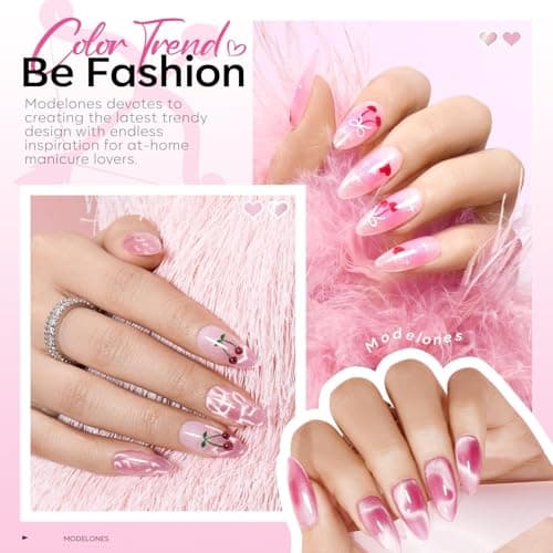 modelones Pink Gel Polish Set, Hema Free Light Pink Cat Eye Gel Polish Jelly Glitter Nude Hot Pink Pastel Nail Polish 6 Colors 2026 Spring Easter LED Nail Art DIY Gift with Magnet&Love-heart Stickers - Thumbnail 3