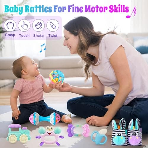 Baby Toys 0-6 Months - Baby Rattles Teething Toys 3-6 Month Infant Toys 6-12 Months Teether Toy 3 4 5 6 Month Old Newborn Essentials Must Haves Wrist Socks Christmas Gifts Valentines Gifts for Kids - Thumbnail 6