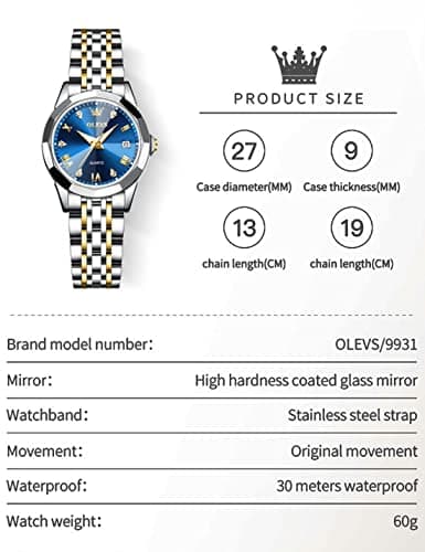 OLEVS Watch Women Silver Blue Womens Watches Dainty Two Tone Stainless Steel Ladies Watches for Women Small Wrist Waterproof Diamond Analog Female Bracelet Day Date Dress Reloj para Mujer - Thumbnail 6
