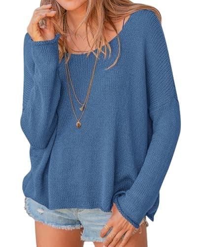 PRETTYGARDEN Women's Oversized Sweaters 2026 Casual Long Sleeve Scoop Neck Pullover Tops Loose Cozy Knit Spring Outfits(Grey Blue,X-Large) - Image 1