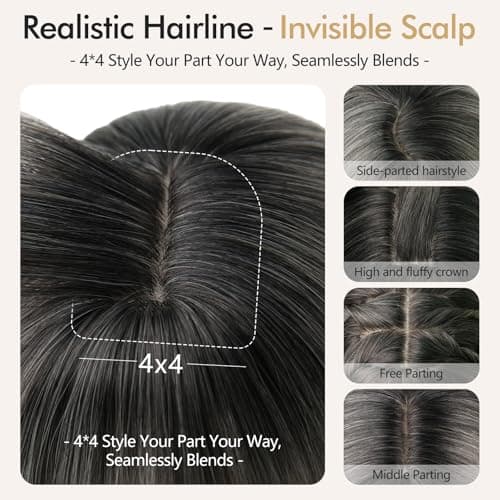 NOSTALGIA Wig with Bangs for Women Blonde with Dark Roots 20 Inch, 4x4 Realistic Scalp & Free Parting, Layered Heat Resistant Synthetic Hair for Everyday Use - Thumbnail 2