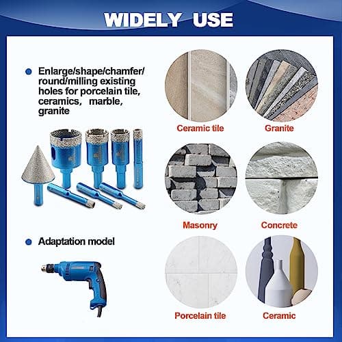 Tile Hole Saw Kit - BRSCHNITT Diamond Core Drill Bit Set 6/6/8/10/20/25/35mmDrill Bit &1 3/8" Diamond Chamfer Bit for Porcelain Tile Ceramic Marble Granite - Thumbnail 3
