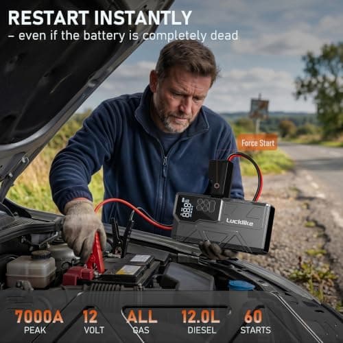 Lucklike W210 Jump Starter with Air Compressor 150 PSI, 12V 6000A Peak Lithium Car Battery Jump Starter for All Gas and 10.0L Diesel, 80.66Wh Booster Jump Box Pack with LED Light, Jumper Cables - Thumbnail 2