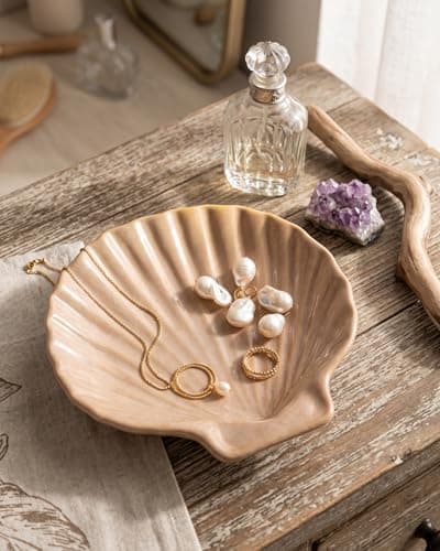 MUMREUES Ceramic Jewelry Tray Small Trinket Dish Shell Ring Holder Dish Decorative Jewelry Plate Bowl Organizing Rings Earrings Necklaces Keys Cute Room Decor Aesthetic Gifts for Mom - Thumbnail 2
