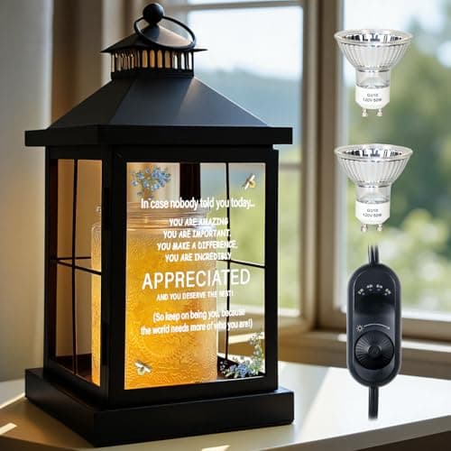 Candle Warmer Lamp with Timer,Lantern Warmer Compatible with 3 Wick Candles,Vintage Dimmable Lamp Candle Warmer Lantern with Glass Motivational Quote Desk Sign Decor Home Office Desk Decor - Image 1