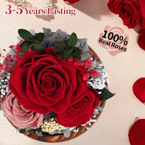 Preserved Flowers for Delivery Prime, Gifts for Mom Wife Grandma Girlfriend, Forever Flowers Gifts for Women, Real Eternal Rose for Birthday, Anniversary, Red - Thumbnail 2