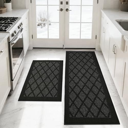 COSY HOMEER Kitchen Rugs, 2 PCS Kitchen Mats Non Slip Washable,Black