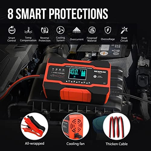 NEXPEAK NC201 10-Amp Battery Charger, Smart Trickle Charger 12V 24V Car Battery Charger Fully Automatic Maintainer Desulfator w/Temp Compensation for Car Truck Lawn Mower Boat Marine Batteries - Thumbnail 4