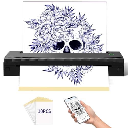 NDYIN Tattoo Stencil Printer, Bluetooth Thermal Tattoo Printer Machine, D80 Portable Stencil Printers for Tattooing with 10pcs Transfer Paper, Compatible with iOS, Android and PC(Black)