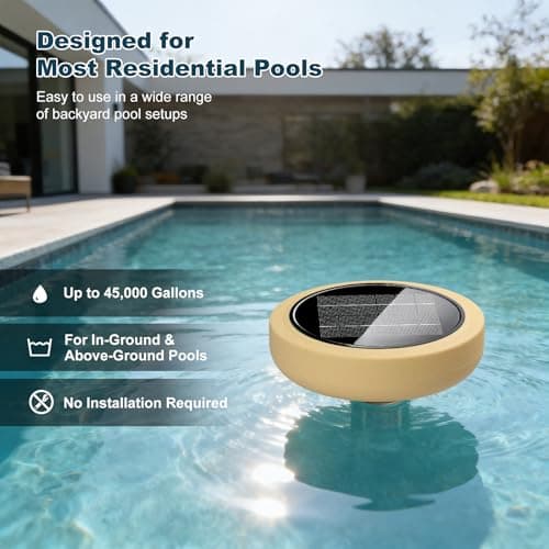 Solar Pool Ionizer for Above Ground, Floating Copper Pool Cleaner Purifier Cuts Chlorine by 85% Works for Pools Up to 45,000 Gal, Swimming Pools Water Cleaner for in-ground Pools and spas (Yellow) - Thumbnail 4