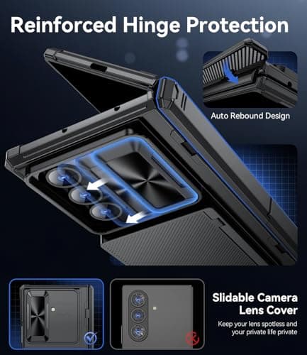 Kaiiecal for Samsung Galaxy Z Fold 7 Case with Cards Holder [Camera Cover] [RFID Blocking] [Hinge Cover] [Dual-Stand] Durable Shockproof Protective Phone Case for Z Fold 7 2025, Black(Anti Spy) - Thumbnail 5