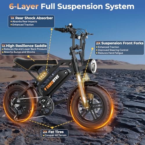 Tamobyke T16 Electric Bike for Teens & Childs, 1000W Motor 48V15.6Ah Removable Battery, 30MPH Off-Road Electric Bicycle,16"Fat Tire Ebike for Kids, 7-Speed,Dual Hydraulic Brakes, Fits Riders 5'0"-5'7" - Thumbnail 5