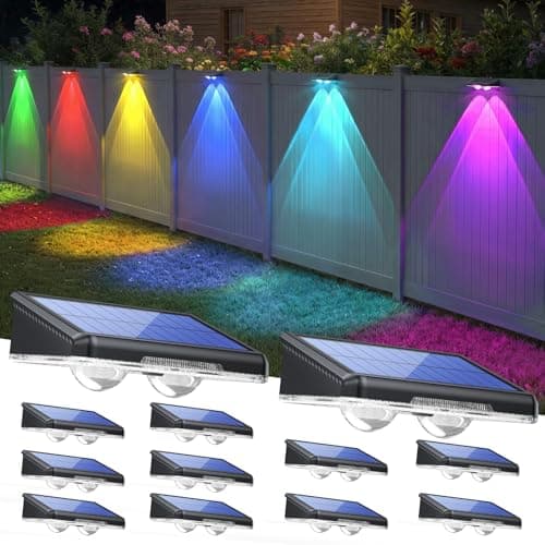 TECKNET Solar Fence Lights Outdoor 12 Pack, Warm White & 6 Colors & RGB, IP66 Waterproof LED Deck Light, Dusk to Dawn Fence Lights Solar for Wall, Railing, Step, Patio, Pool, Backyard, Outside - Image 1