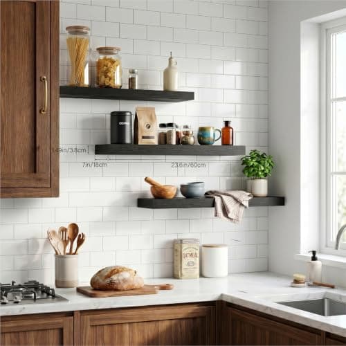 Mifurn Floating Shelves for Wall, Bathroom Shelves Over Toilet, Wall Shelves & Book Shelf for Room, Hanging Shelf, Modern Wooden Mounted Floating Shelves, 24x7x1.5 in (Black, Set of 3) - Thumbnail 2