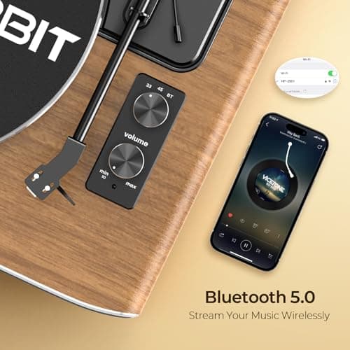 Record Player with Speakers, Turntables for Vinyl Records with AT-3600L Cartridge, Belt Drive 2-Speed (33/45 RPM), All in One Vinyl Player for Music Lovers (Walnut) - Thumbnail 3