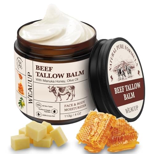 WEAUUP Beef Tallow for Skin, Organic Grass Fed Whipped Beef Tallow Balm, Tallow and Honey Balm with Raw Honey and Beeswax, Nourishing Moisturizer for Face & Body Natural Skin Care for Soft - Image 1