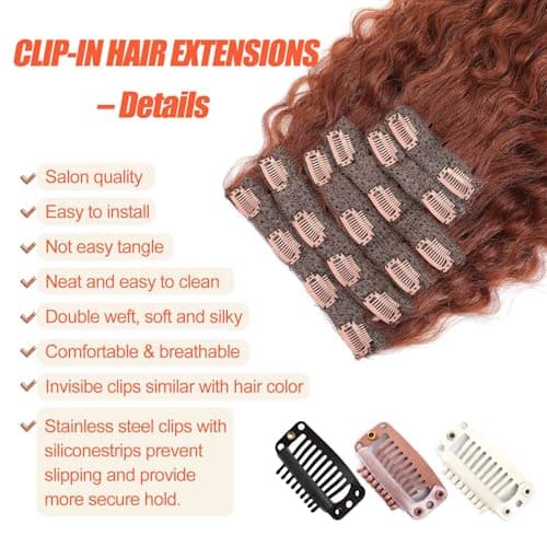 Clip in Hair Extensions Real Human Hair 120g 6pcs Deep Water Wave Curly Human Hair Extensions Double Weft Super Wave Clip ins for Women (33#, 20 Inch) - Thumbnail 4