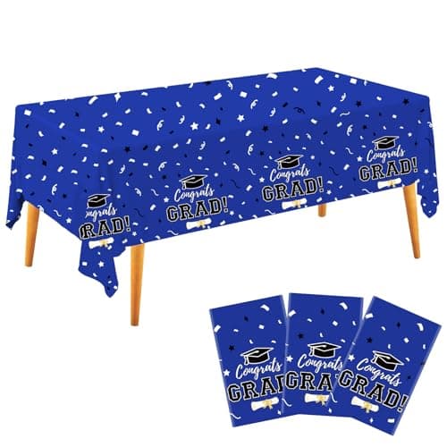 Labrostar Graduation Decorations 2026 Graduation Tablecloths Congrats Grad Table Cover for Class of 2026 Graduation Party Decorations Table Decor Party Supplies 3Pcs Blue
