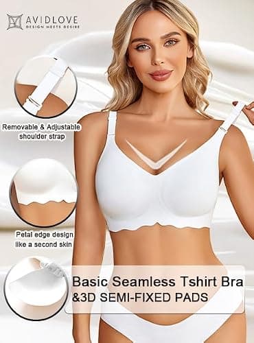 Avidlove Seamless Bras for Women No Underwire Bra Wireless Padded Bralette Support No Show Bras White L - Thumbnail 4