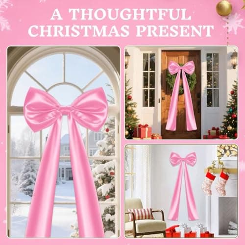 Large Pink Bow Decorations 24 x 87 Inch Giant Pink Bows with Rope and Double-Sided Tape for Wedding Bridal Shower Birthday Valentine's Day Bachelorette Coquette Room Wall Decoration (47 INCH Pink Bow) - Thumbnail 5